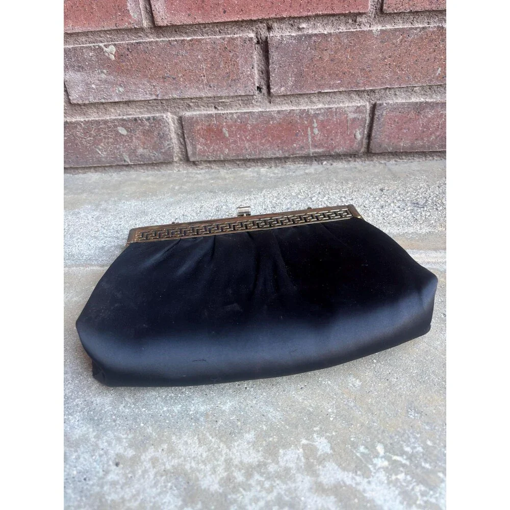 Black Satin Evening Bag 1950s 1960s